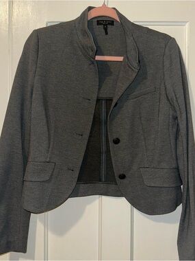 rag & bone Gray Cropped Stand-Collar Ponte Blazer